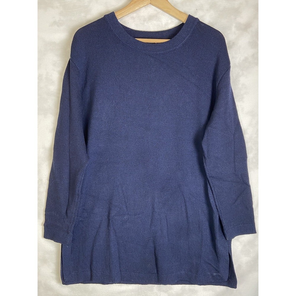 St. John Basics Women's Sz M Long Sleeve Lightweight Crew Sweater Navy Santana